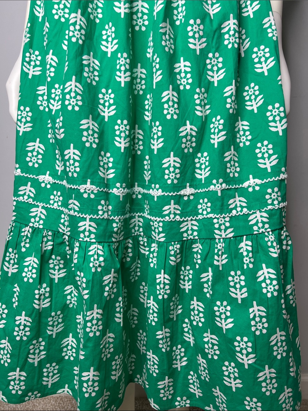 J. Crew Factory Block- Print Puff Sleeves Green Dress - Picture 8 of 12